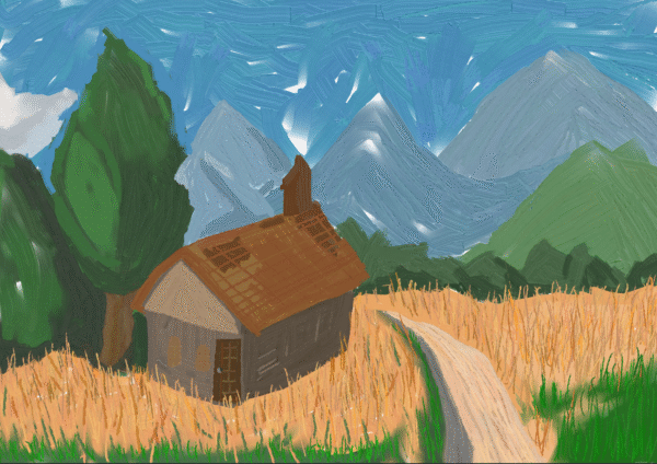 Modern art painting - first stay in the countryside